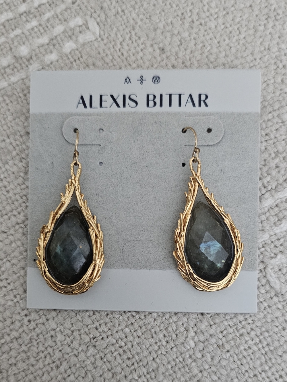 Alexis Bittar Gold Feathered Labradorite Drop Earrings